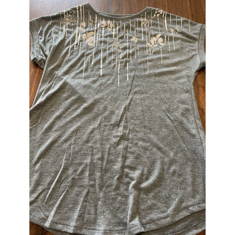 Apt.9 XS Womens Blouse Tee Gray Sequence Silver Glitter Floral Casual